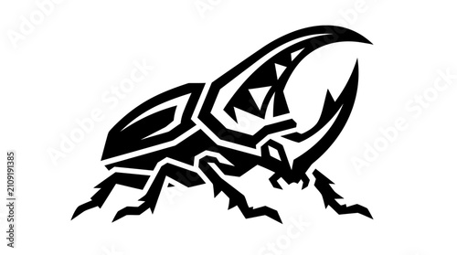 Fotografie Stylized Black Silhouette of a Rhinoceros Beetle.