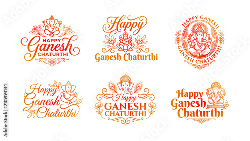 Fotografía Happy Ganesh chaturthi Gradient calligraphy text vactor set