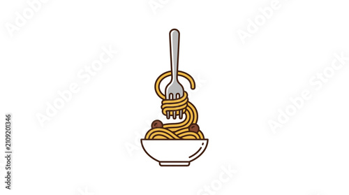 Spaghetti and Meatballs Fork Vector Illustration