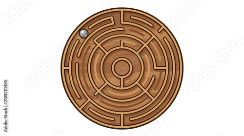 Bild auf Leinwand Circular Wooden Maze Puzzle Vector Illustration