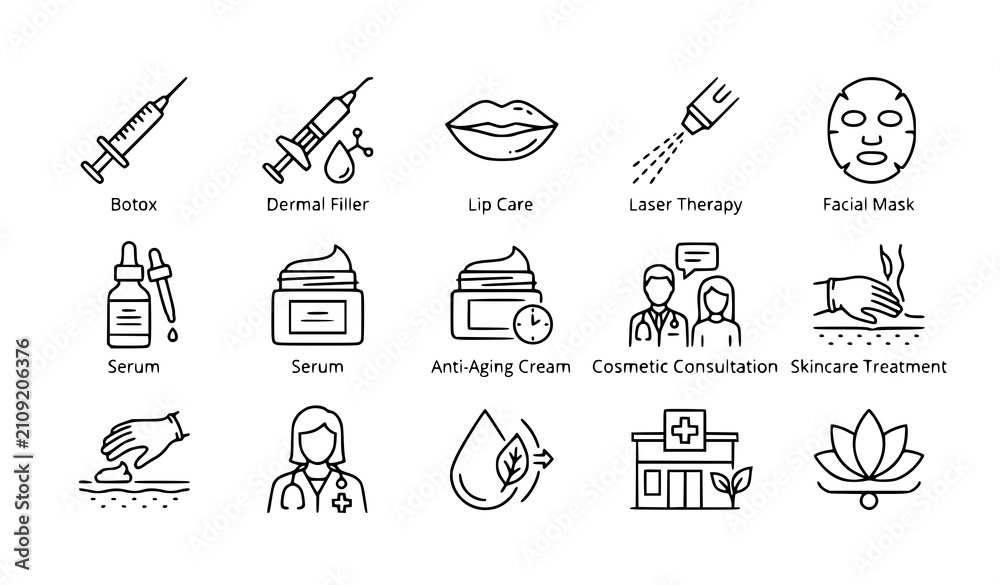 Fototapeta premium Cosmetic dermatology outline icon collection editable vector illustration