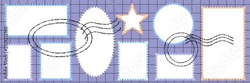 Vintage stamp and retro frame collection. Postcard photo edge with postage rectangle. Retro stamp template and postcard frame for classic border design.