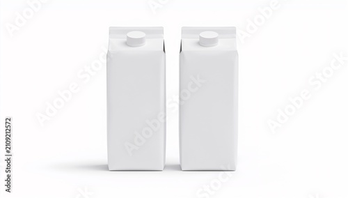 Blank Milk and Juice Box Cartons Isolated on White Background for Packaging Mockup