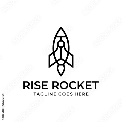 Linear space shuttle emblem representing launch and speed. Perfect for technology or aerospace companies.
