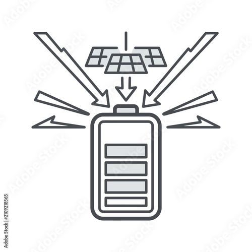 Foto Battery charging icon with solar panels and energy.