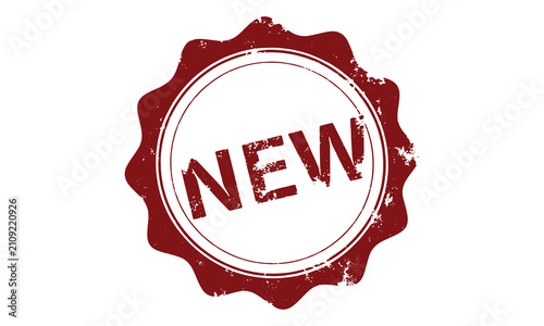 Red New stamp badge with vintage decorative seal design, ideal for new products, launches, announcements, marketing and promotional materials.