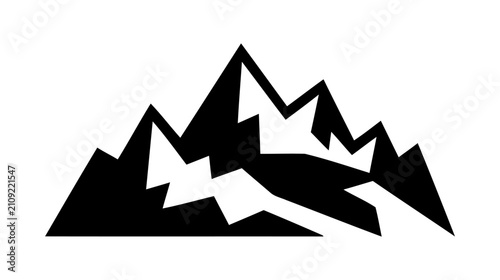 Fotografie Dynamic mountain peak silhouette with snow lines and rocky textures for winter sports branding and high altitude adventure logos featuring sharp jagged edges in black and white vector