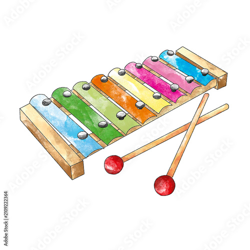 Fotografie Watercolor Xylophone Musical Instrument Kids Toy Sticker Design - Hand-Drawn Col