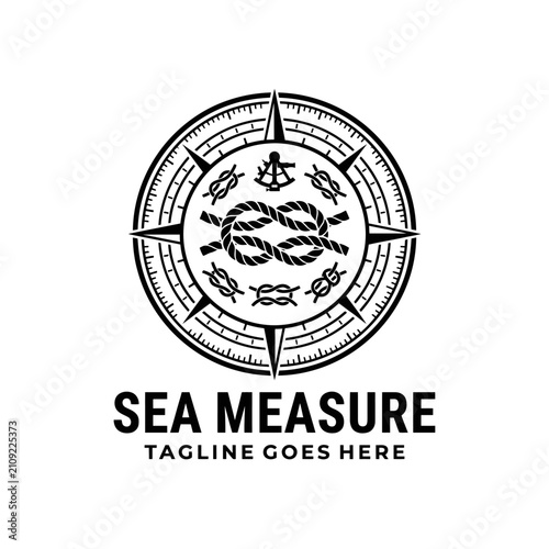 Vintage maritime emblem featuring a circular compass and sailor's knot for navigation branding.
