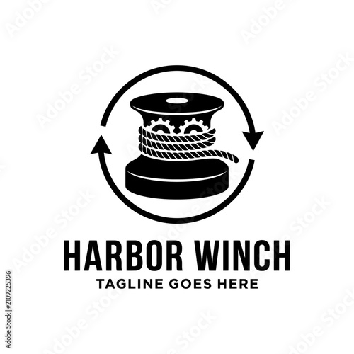Industrial marine winch icon for shipping and maritime business branding.