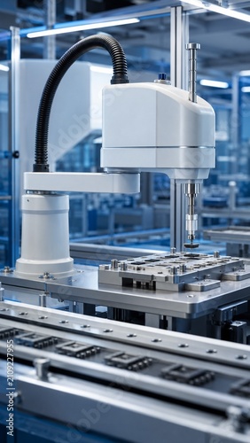 Vertical industrial robotics automated assembly process in modern factory setting showcasing precision technology for advanced manufacturing industries applications