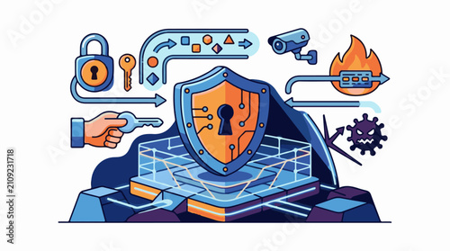 Cyber security shield protecting against digital threats