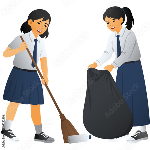Indonesian Junior High School Students Clean Up Trash