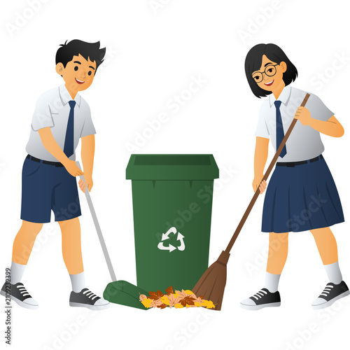 Indonesian Junior High School Students Clean Up Trash