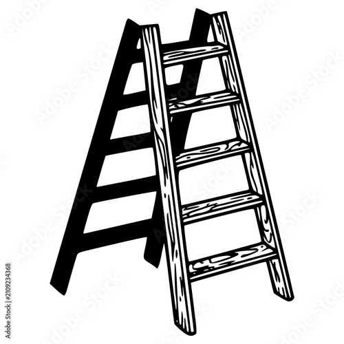 wooden step ladder sketch illustration with shadow
