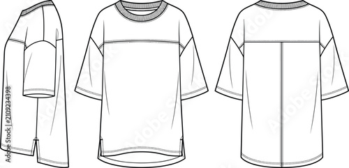 Fotografie Unisex oversized short sleeve t-shirt dropped shoulder chest seam rib collar fas