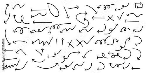 Hand drawn arrow set diverse collection for presentations design isolated on transparent background