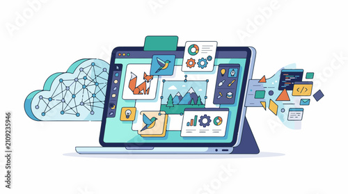 Digital creative design process with cloud data and coding elements