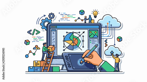 Digital creative team working on interface and data visualization