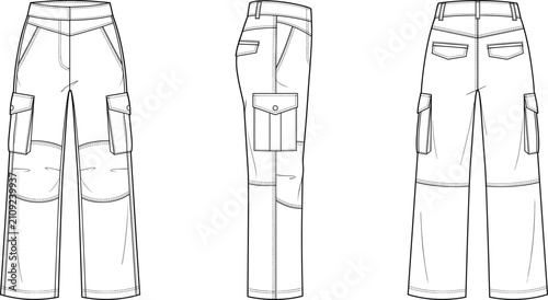 Fotografía Womens utility cargo pants knee panels flap pockets fashion flat sketch vector i