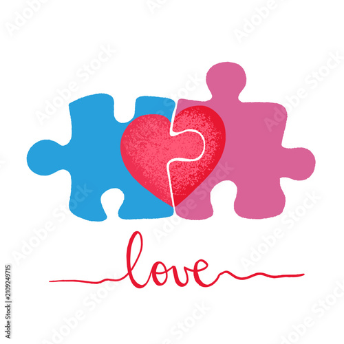Two cards of puzzle with a heart broken close to being united.