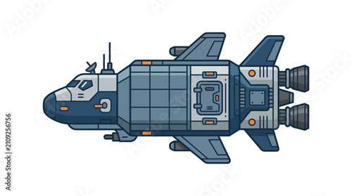 Retro pixel art futuristic space shuttle isolated on white