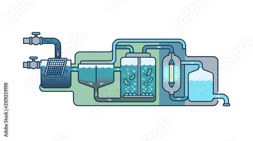 Water treatment and filtration system process diagram