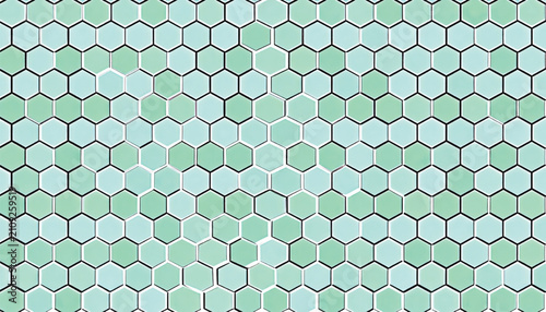 Seamless Hexagonal Pattern in Graduated Green Tones with Black Outlines