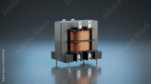 Ferrite transformer 3D render magnetic core electrical component for compact converters communication hardware and radio frequency electronics
