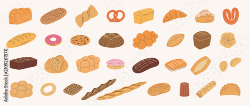 Bild auf Leinwand Set of hand drawn bread and buns