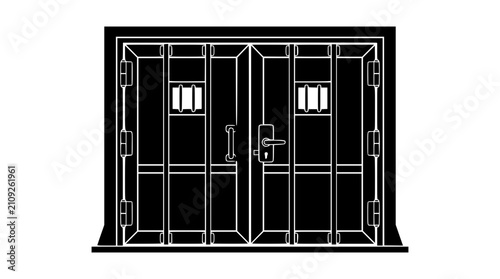 Black and white silhouette of heavy security prison cell double doors