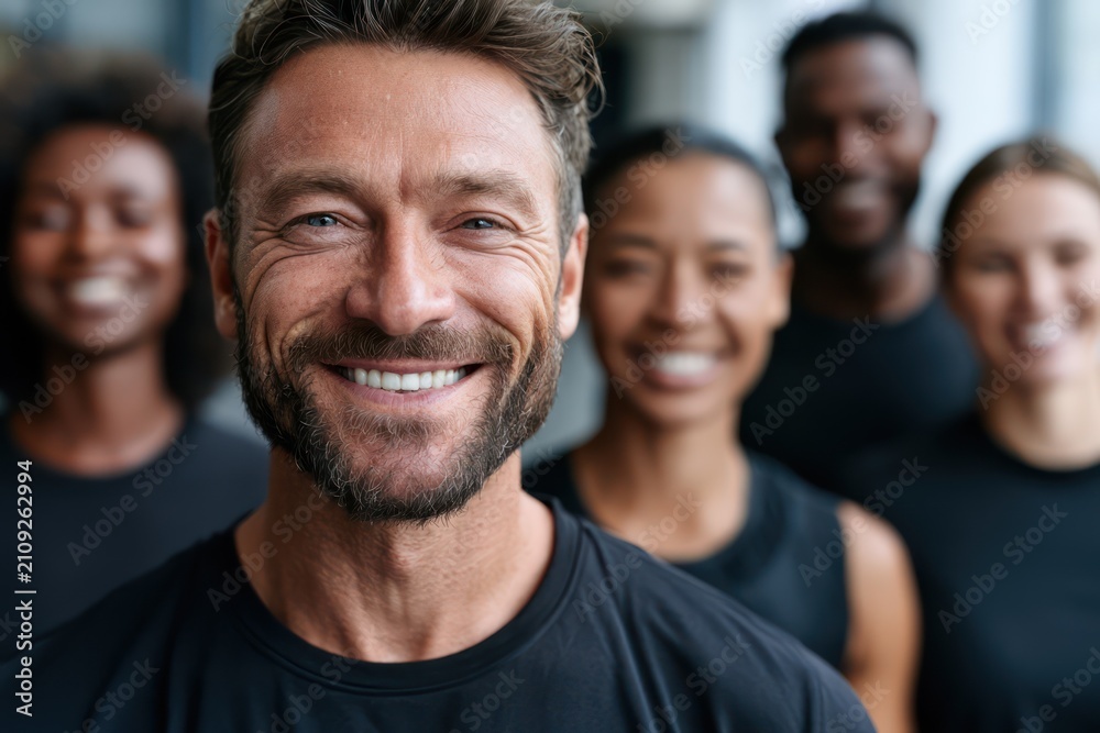 Obraz premium Fitness team sharing positive energy indoors
