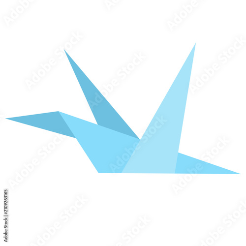 Minimal Origami Crane Vector Illustration | Blue Paper Bird Icon and Japanese Symbol