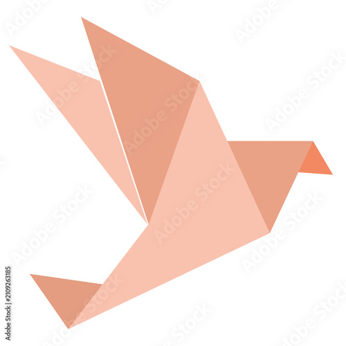 Minimal Origami Bird Vector Illustration | Peach Paper Crane Icon and Geometric Symbol