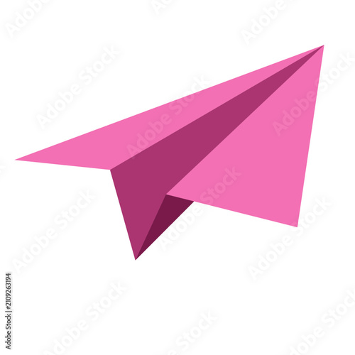 Pink Paper Airplane Vector Illustration | Minimal Origami Flying Plane Icon Design