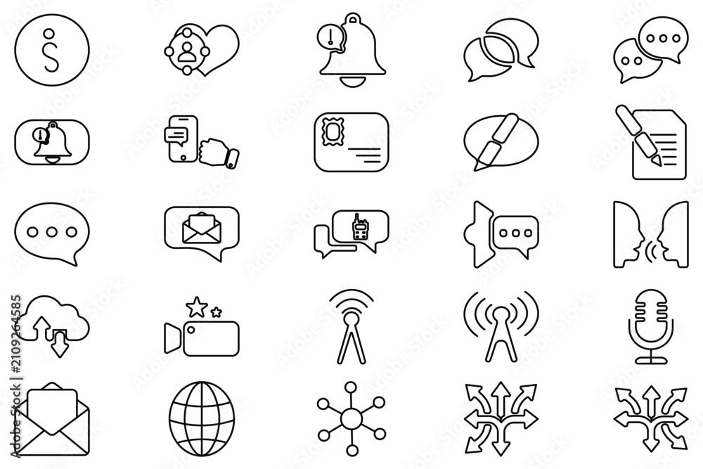 Fototapeta premium Communication icon set with flat ui symbols for interface navigation