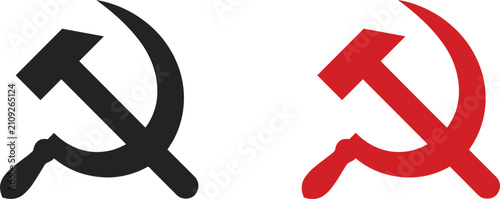 Quadro su tela Hammer and sickle communist symbols in black and red colors