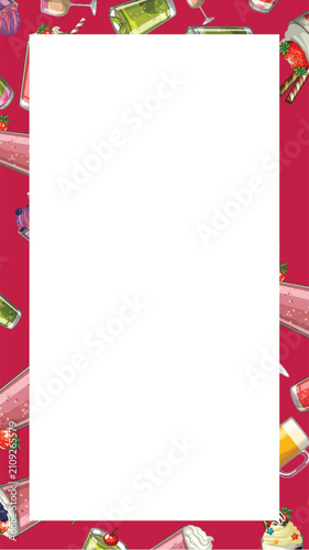 Seamless Fruit Smoothie and Milkshake Pattern Frame with Central Copy Space