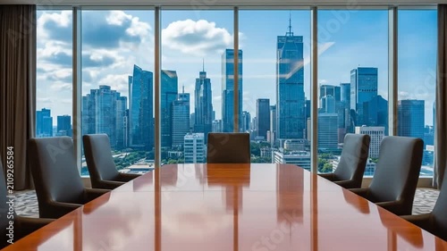 Modern Conference Room with City View for Business Meetings.