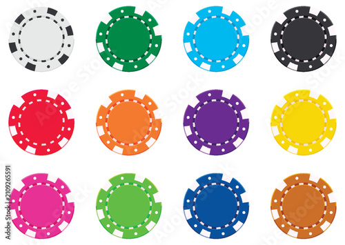 Colorful Poker Chips Vector Illustration Set for Casino Gambling