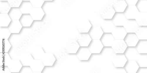 Abstract white hexagonal paper background. white technology hexagon. honeycomb mosaic gird decoration background. geometric mesh cell texture web banner wallpaper.