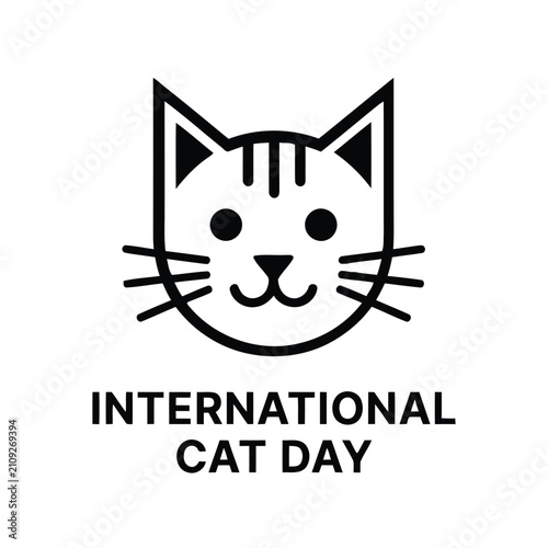 International Cat Day Icon Black And White Kitten Illustration