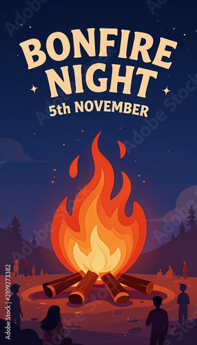 Bonfire Night 5th November celebration poster with fire and crowd