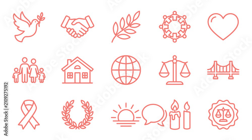 Obraz na plátne Collection of line icons representing peace, unity, family, and justice concepts