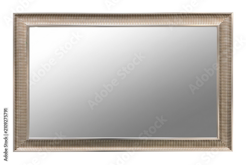 Elegant Horizontal Wall Mirror with Ribbed Metallic Silver Frame