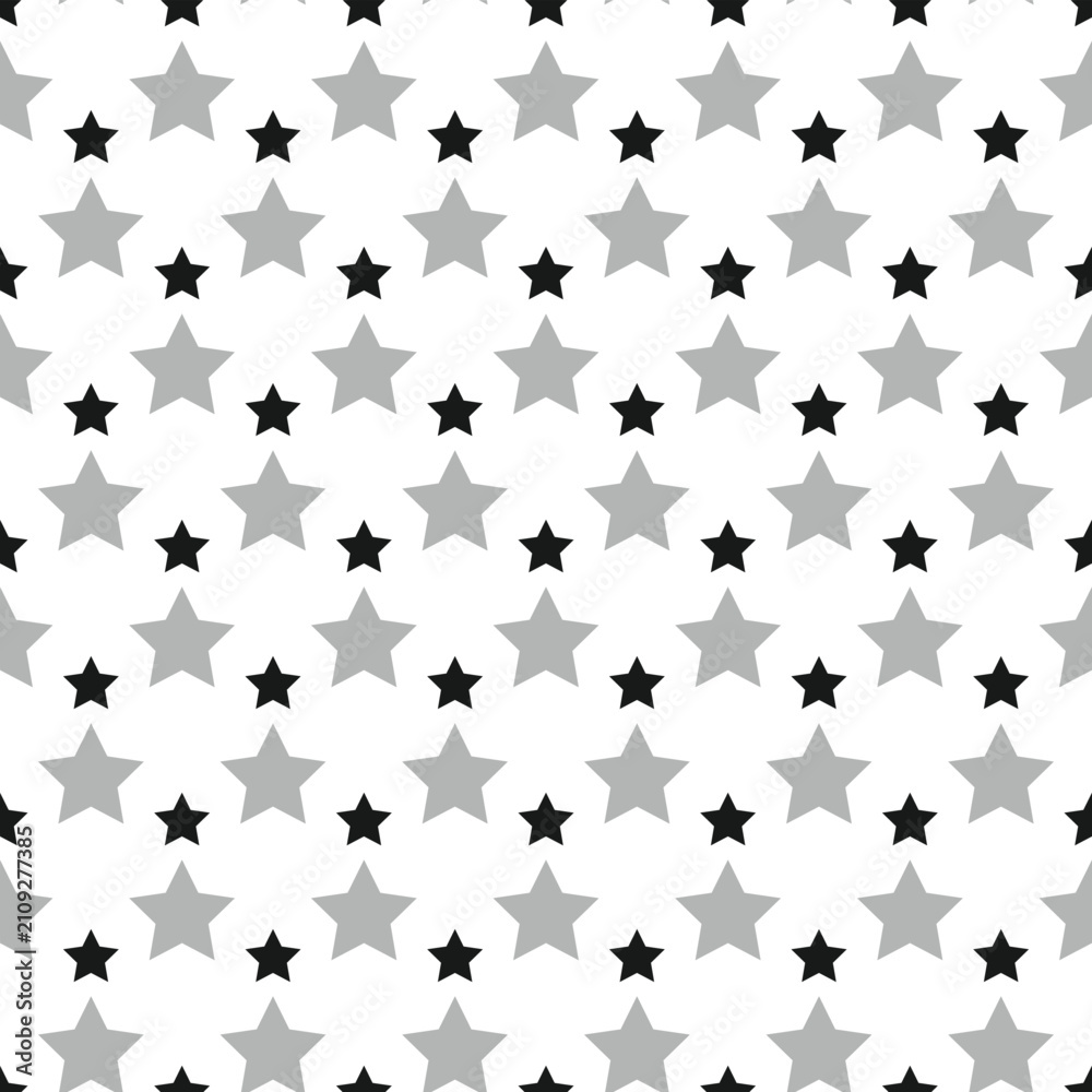 Fototapeta premium Minimalist star pattern vector, seamless black and grey stars background, geometric celestial wallpaper for gift wrap and textile design
