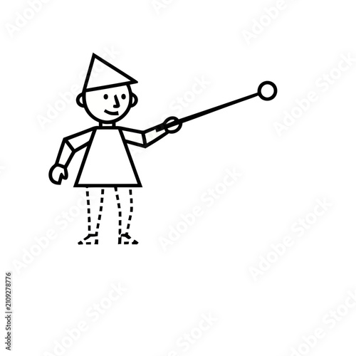 Simple cartoon character holding a stick with a circle