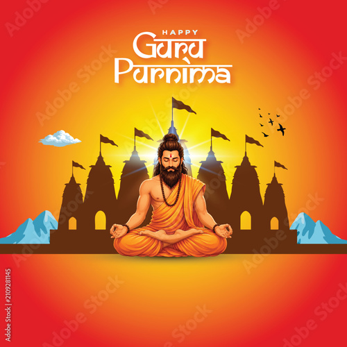 Fotografie Celebrate Guru Purnima with this vibrant illustration featuring a serene meditat