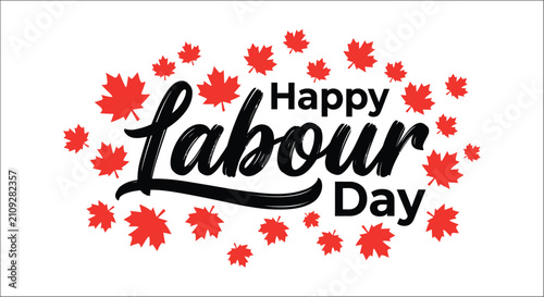 Obraz na płótnie Floral ornament with labour day text a vector illustration featuring red maple l