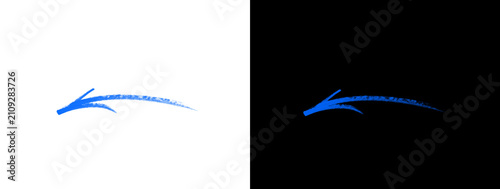Obraz na plátne Blue hand-drawn brush stroke arrow pointing left with textured feathery edges on